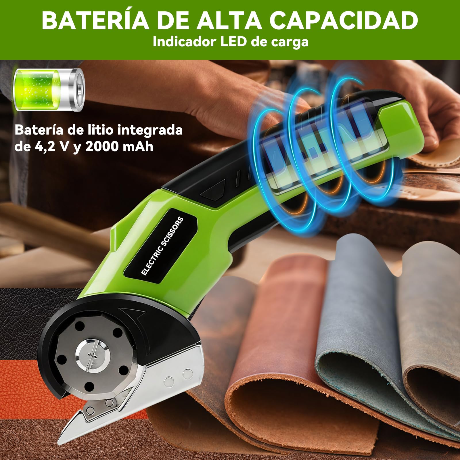 Tijeras Eléctricas Inalámbrico, 4,2 V Cortador de Cartón Recargable 2000mAh para Cuero Cartón