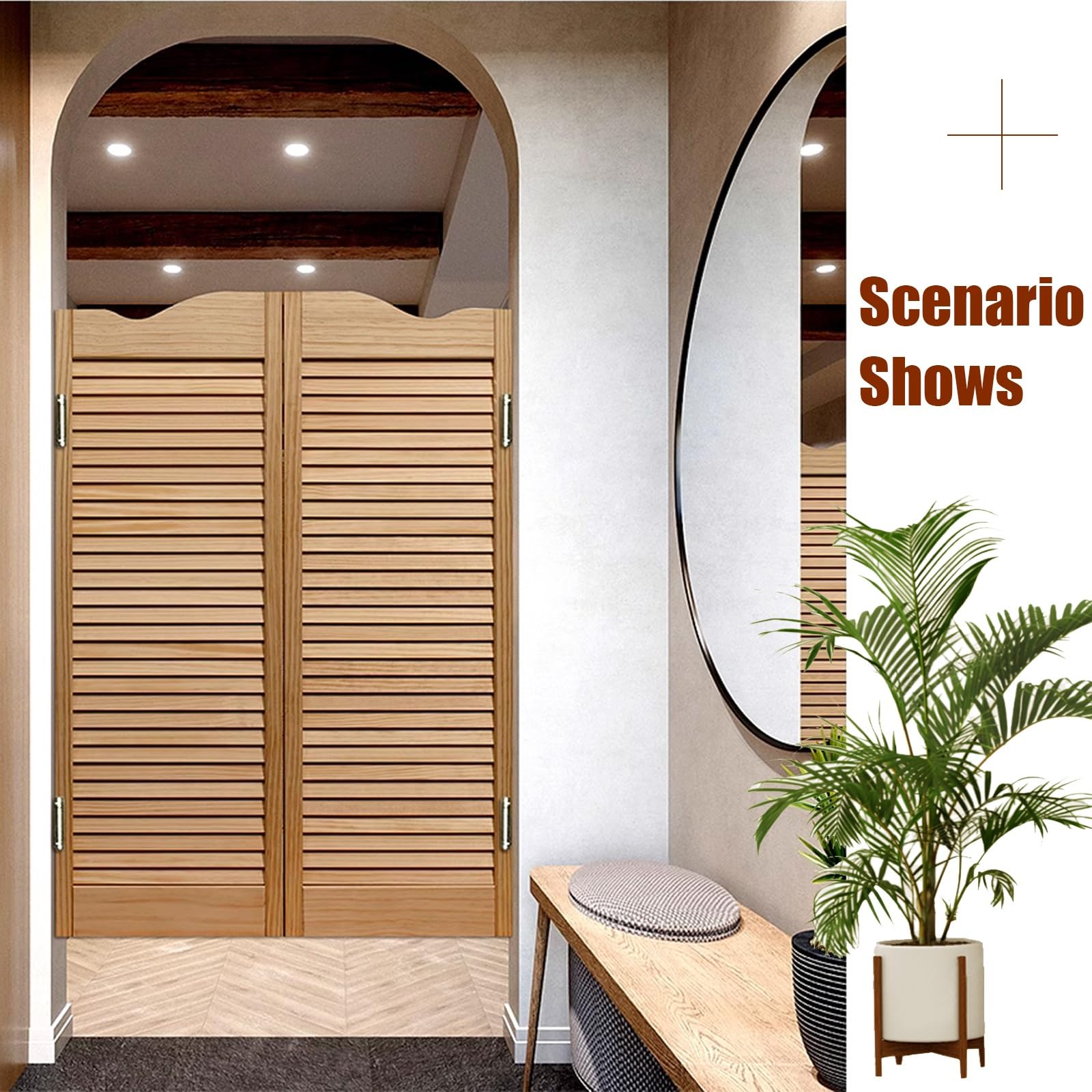 Puerta de Batientes de Salón Madera Maciza, Puerta Abatible de Restaurante de Café, Cocina Bar, Puerta Vaiven, Cierre Automático ,puertas de media cintura ( Color : Brown , Size : W85xH100cm(33.46x39.