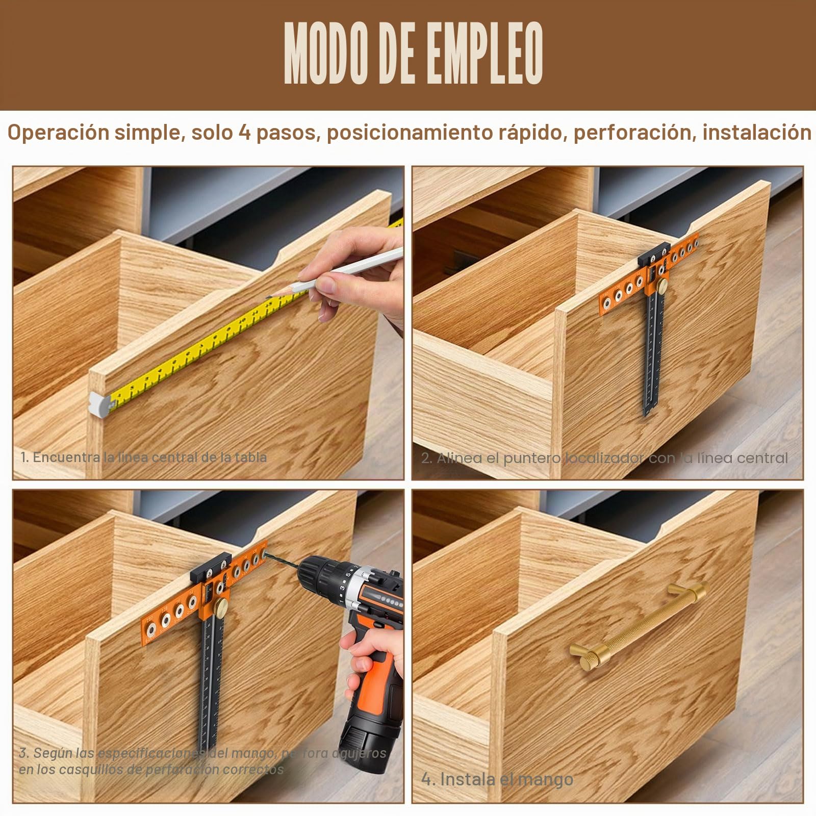Plantilla de herrajes para gabinete, plantilla de manija de gabinete de aleación de aluminio ajustable, plantilla de taladro guía de herramienta con distancia de agujero de 64/96/128/160mm para
