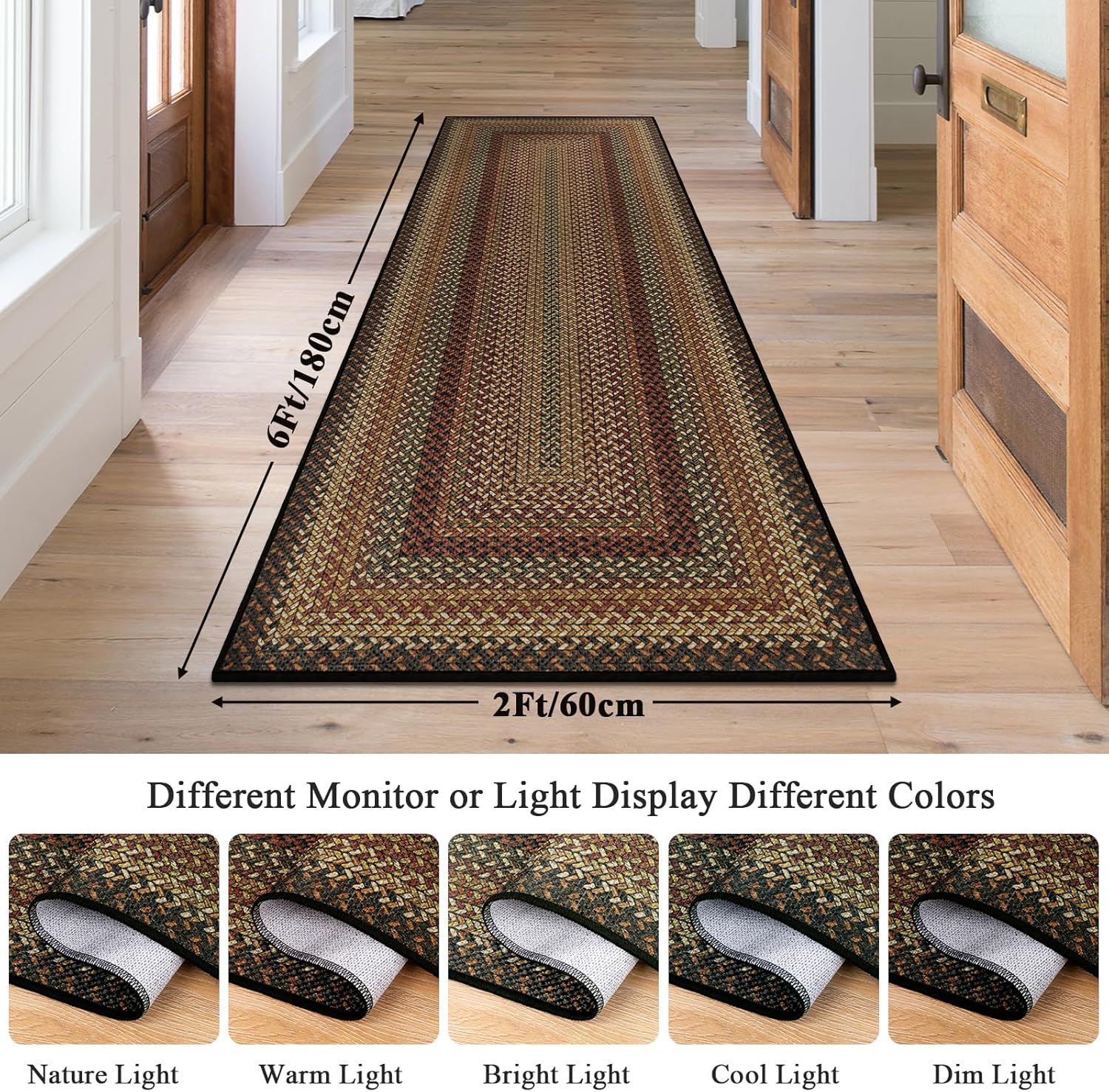 Vaukki Easy Jute Hallway Runner Rug, 2x6 Braided Kitchen Rug Non Slip, Ultra Thin Washable Low-Pile Carpet for Laundry Room, Farmhouse Modern Mat Runner for Bedroom, Entryway, Hallway, Black Brown