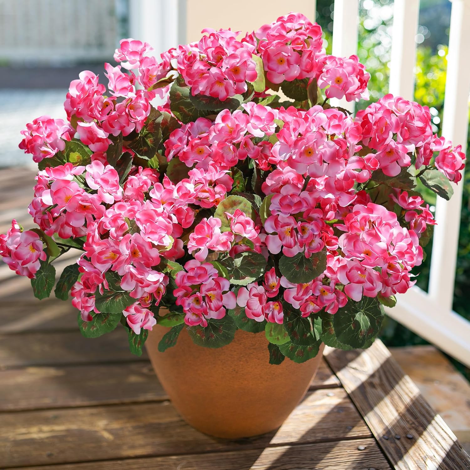 Artificial Geranium Fake Flowers for Outdoors Decoration, 6 Bundles Silk Geraniums Pink Flower UV Resistant Look Real Faux Plants for Front Door Garden Porch Planter Patio Balcony Yard Indoor Home - Image 2