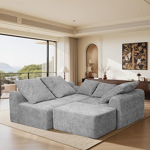 Miniatura 5 de 111.2 Inch Modern L-Shaped Sectional Sofa - Modular Couch with Adjustable Configurations, Soft Chenille Fabric, Convertible Sleeper Sofa Bed for