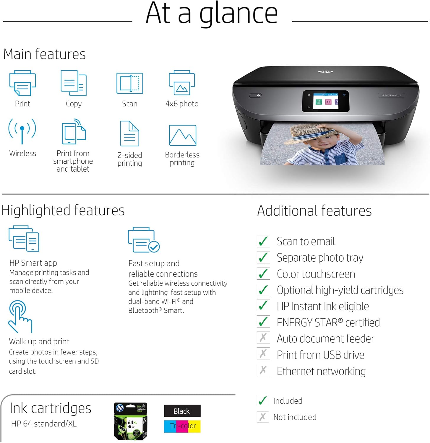 HP Envy Photo 7120 Wireless All-in-One Photo Printer, Works with Alexa (Z3M37A)