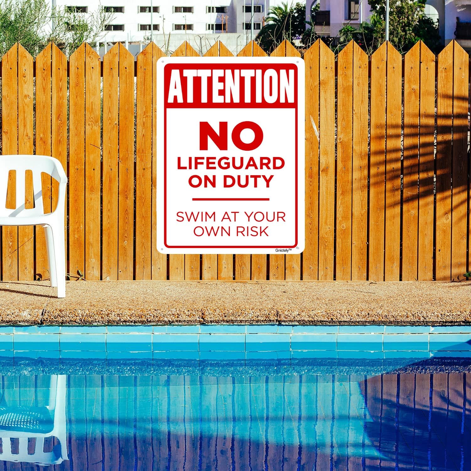 Panneau De Piscine « Swim At Your Own Risk » - Panneau De Sécurité Vintage Amusant Pour Piscine, Plage, Parc Aquatique, Décoration Extérieure - 30,5 X 20,3 Cm