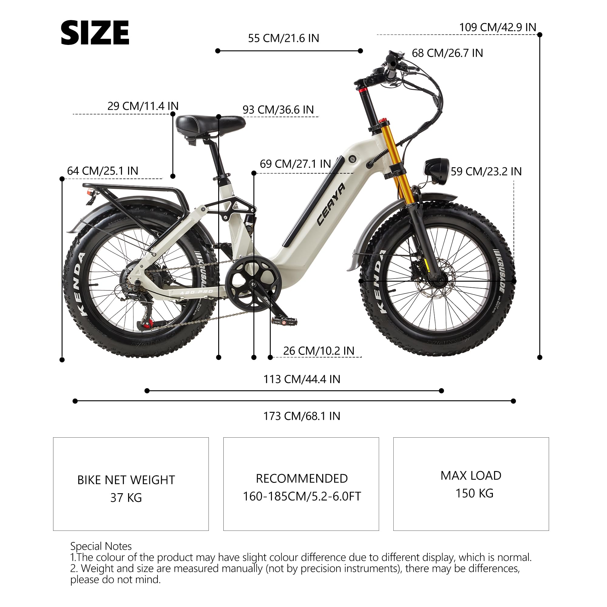 Vélo Électrique 20" × 4.0 Fat Bike Electrique VTT Electrique Adulte Homme Femme Velo Electrique avec Batterie Amovible 48V20AH Freins Hydrauliques Doubles Suspension Double A20 Pro