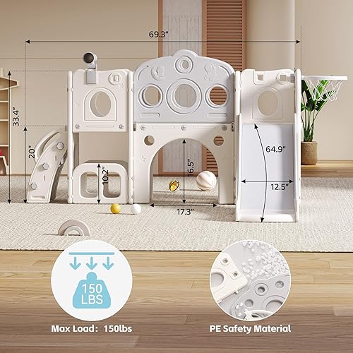 Miniatura 6 de Tobogán 8 en 1 para niños pequeños, juego para interiores y exteriores para niños de 1 a 3 años, tobogán escalador para niños con espacio de