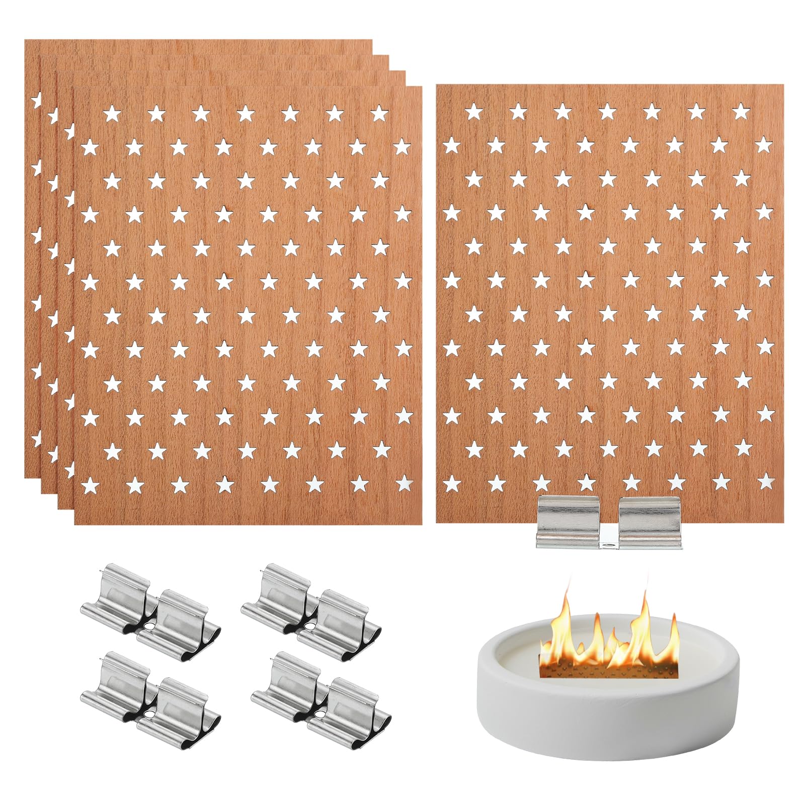 PATIKIL 5 Set 2.8x3.5 Zoll Holzdochte Für Kerzenherstellung Fünfzackige Sterne Hohle Natürliche Holzdochte Mit Metallclip Halterungen DIY Kerzenherstellung Zubehör Set Für Handgemachte