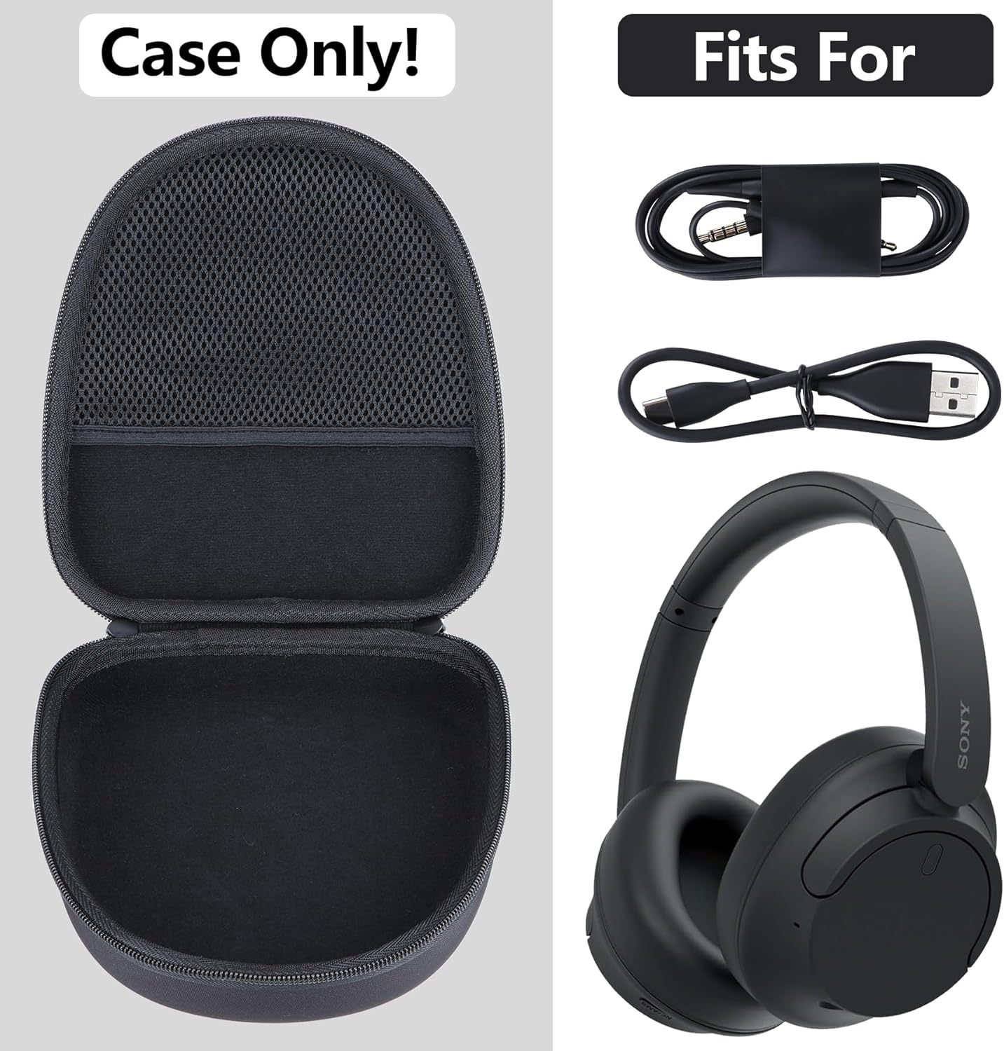 Hard Case Replacement for Sony WH-CH720N WH-CH520 WH-CH510 WH-CH710N XB900N XB700N WH-CH700N WH-910N Noise Canceling Headphones (Black Case) - Image 3