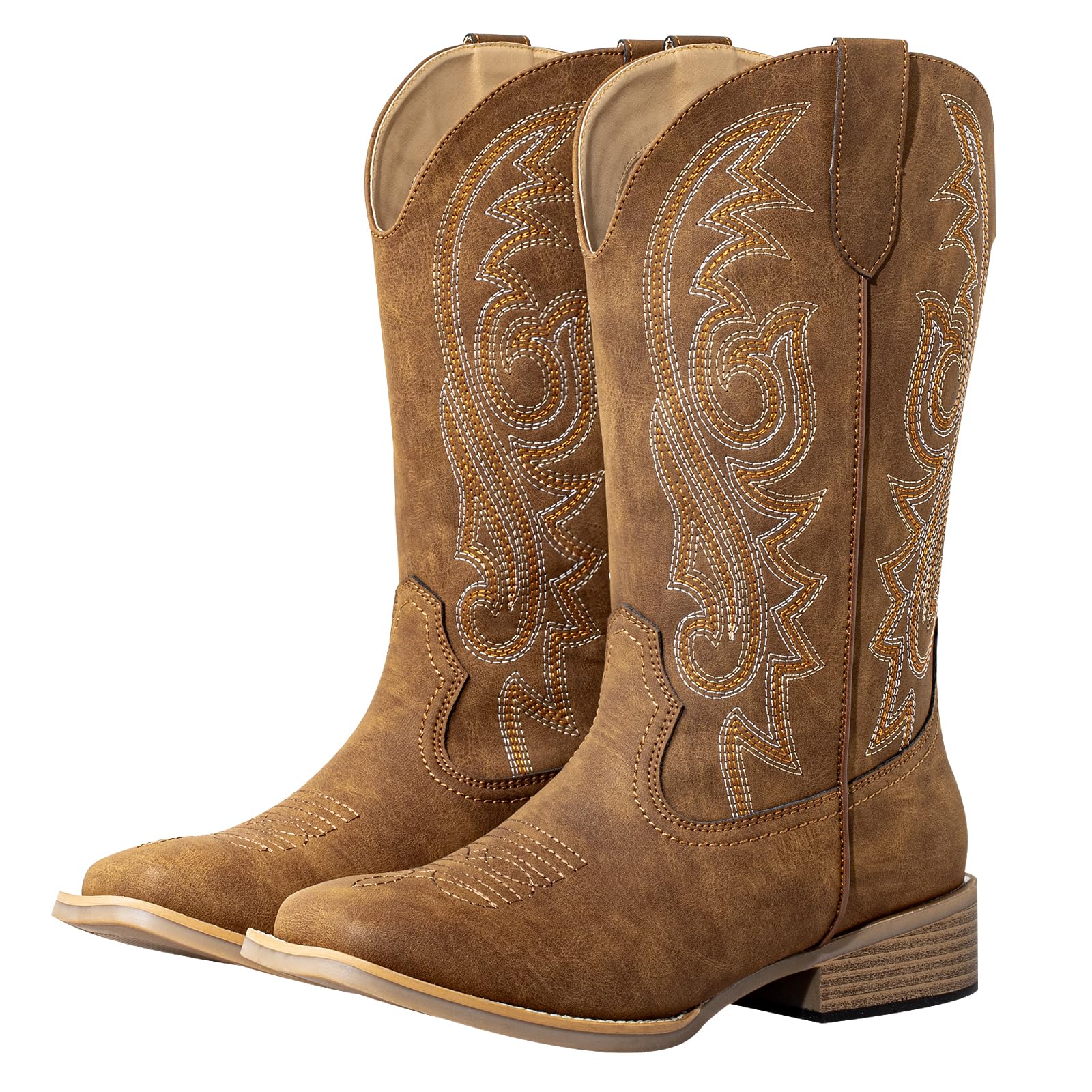 SheSole Extra Wide Calf Cowboy Boots for Women - Confidence Western Cowgirl Style with Square Toe Hidden Elastic