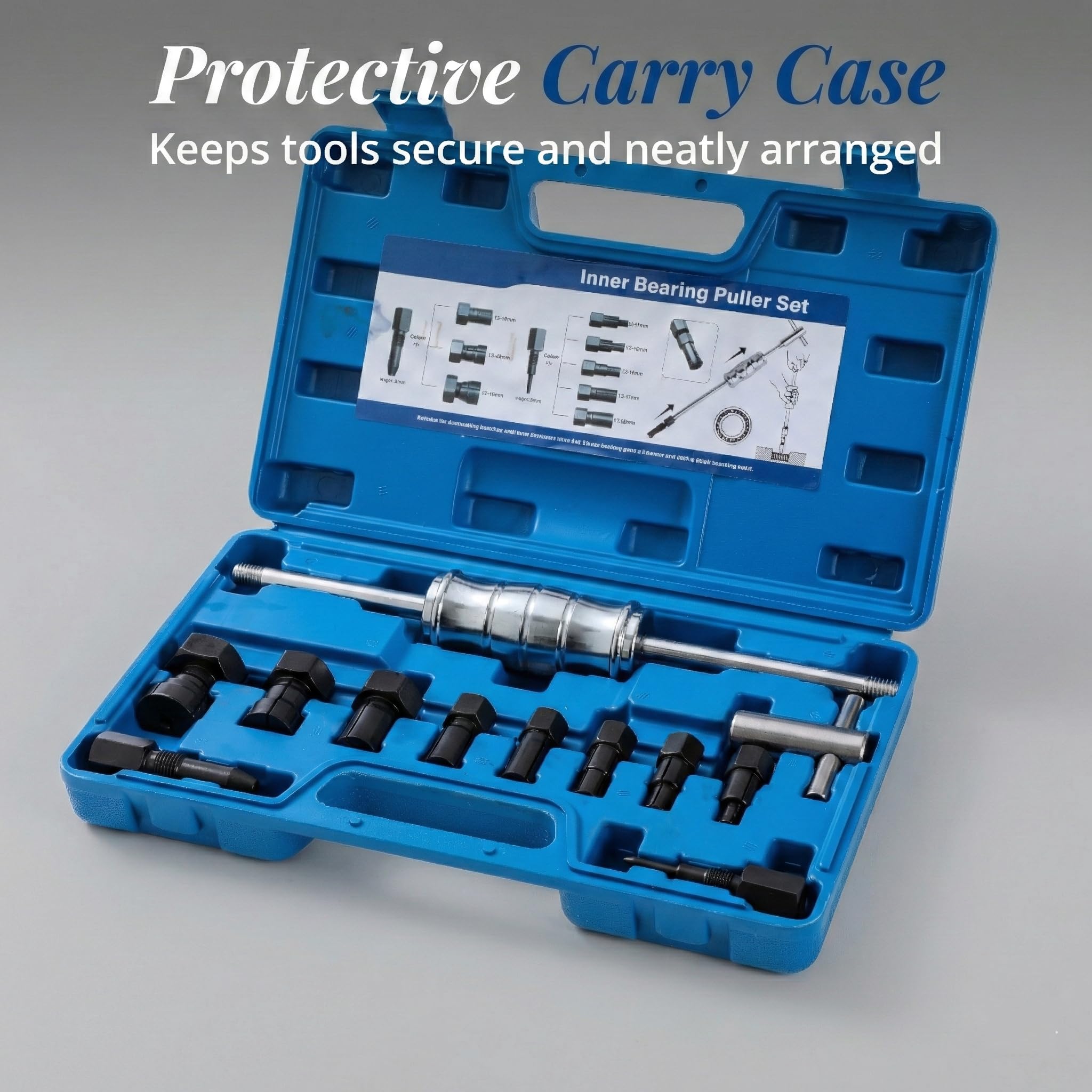 KATSU Tools - Set di 12 pezzi per estrattori di cuscinetti interni per fori ciechi con martello a scorrimento e mandrini espandibili 8-32 mm per officina auto e moto, Modello 450745