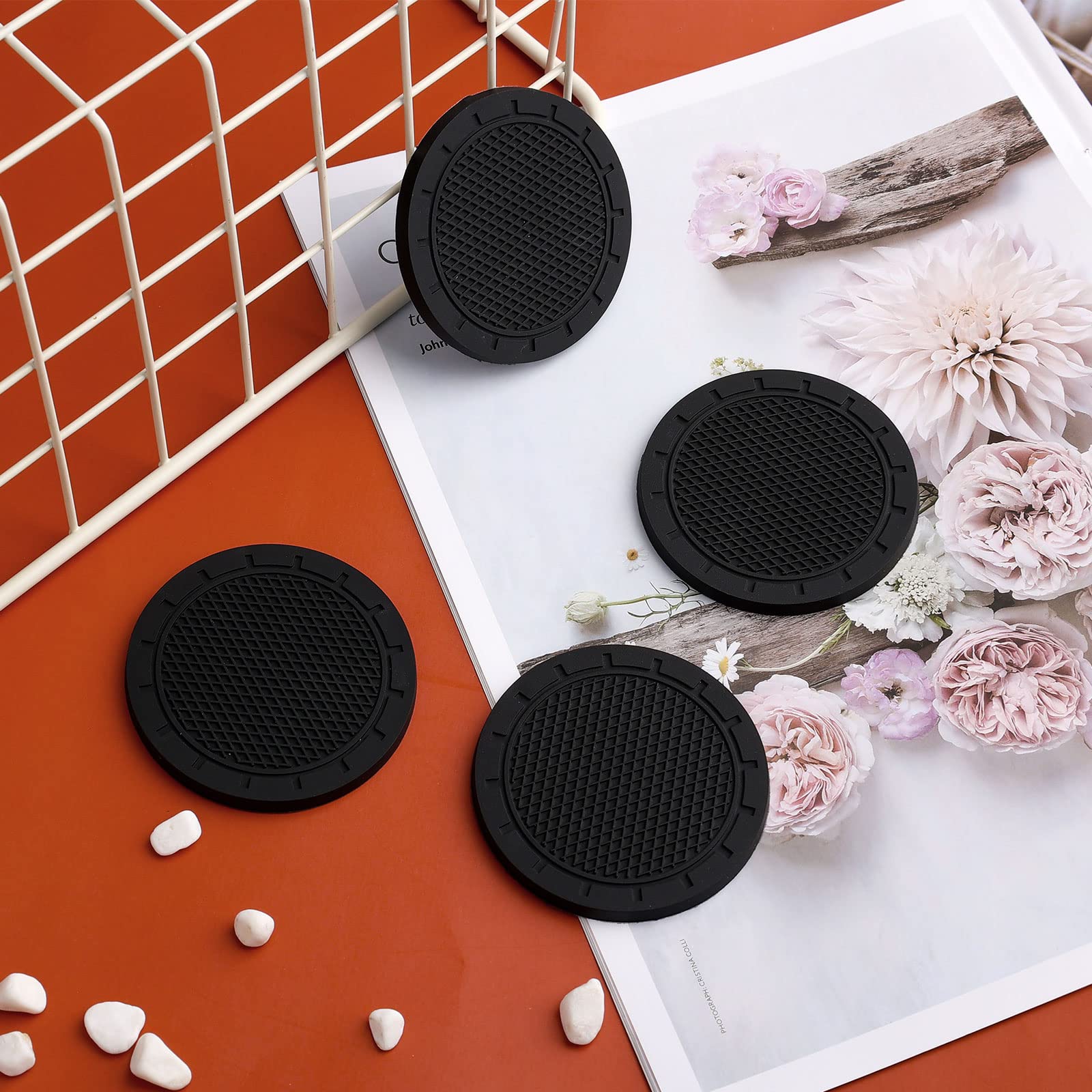 6 Sottobicchieri Auto In Silicone - Diametro 7 Cm, Antiscivolo, Con Strass, Nero - Foto 2