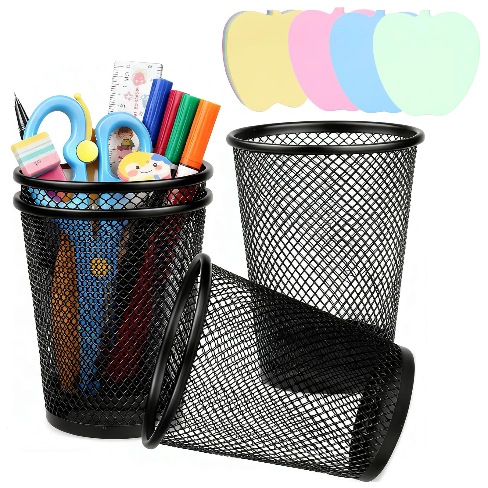 Gahhwei 4 Packs Mesh Pen Holder Metal Pen Cup ,Pencil Holders Multifunctional Organizer for Office School Home Desk Organizers and Storage(Black)