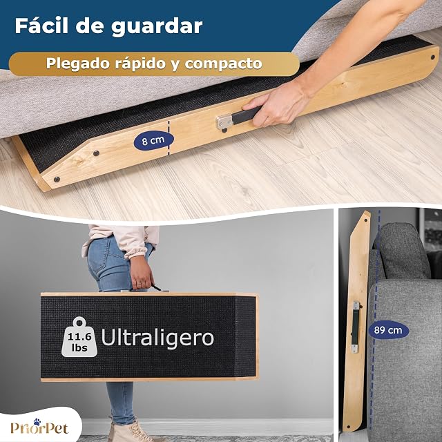 Foto 7 de 8 de Rampa para Perros pequeños o Grandes - Ajustable 18-53 cm - para Cama y sofá - Madera de Abedul