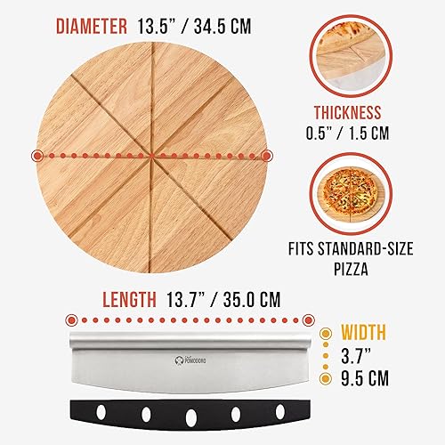 Miniatura 2 de Chef Pomodoro Juego de cuchilla basculante y tabla de cortar de pizza de 14 pulgadas - Cortador de pizza de acero inoxidable premium con tabla de