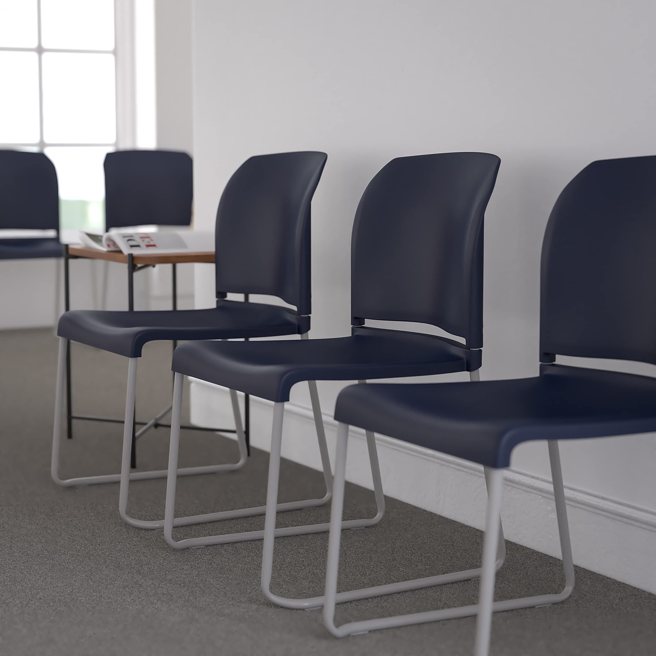 Flash Furniture Hercules Series Contoured Stacking Chairs for Waiting Rooms and Offices, Ergonomic Lobby Chairs with Curved Back, Set of 5, Navy