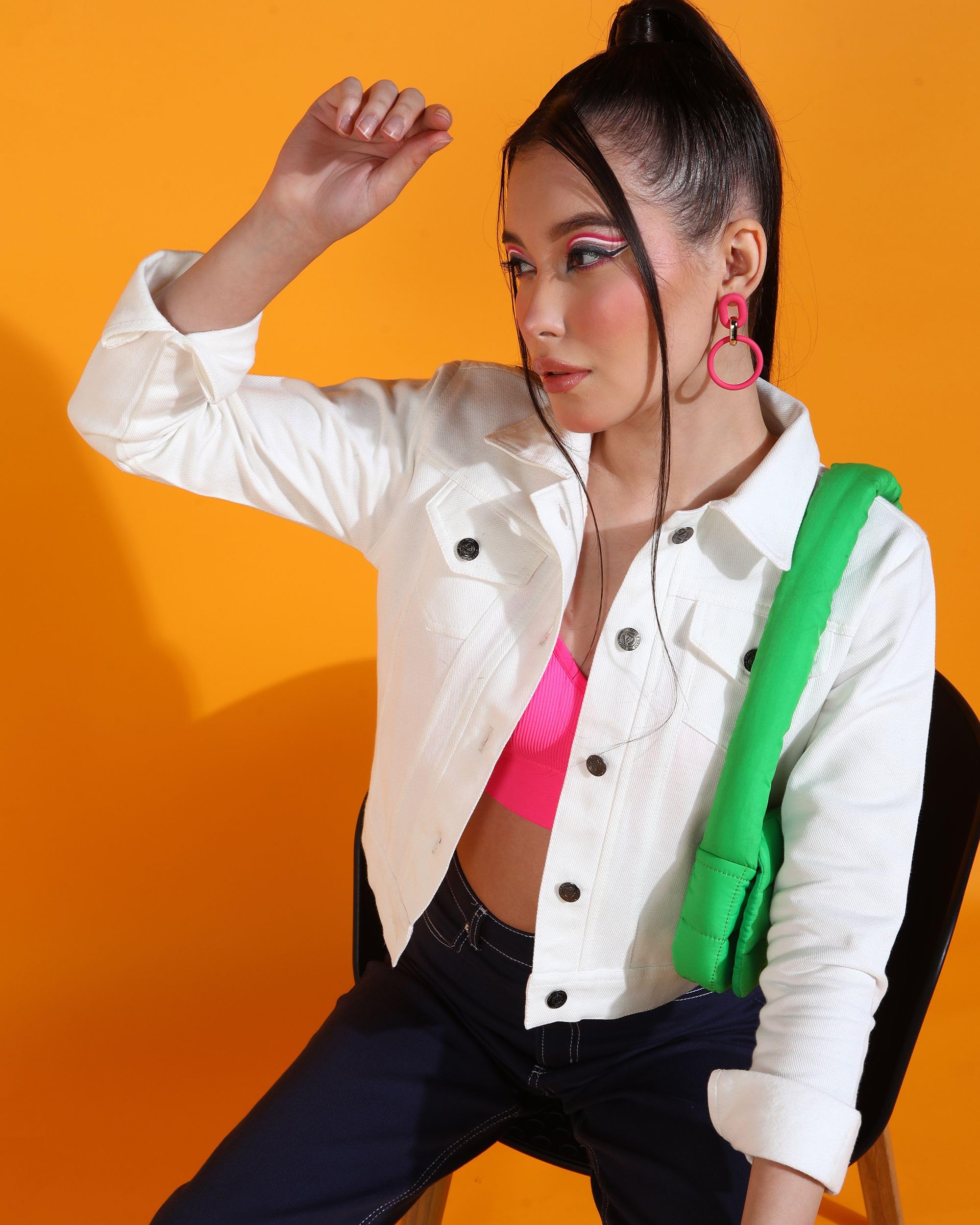 montrez Women White Crop Denim Jacket-picture-30