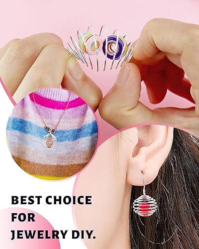 Miniatura 6 de JIALEEY Colgantes de jaulas de cuentas en espiral, 100 unidades de 0.78 x 0.98 pulgadas (0.787 x 0.984 in) chapadas en plata para collar de jaulas