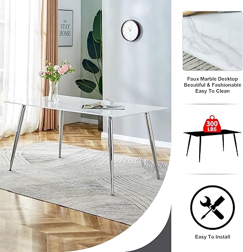 Miniatura 8 de WEKEOT Dining Room Chairs Set of 4 Kitchen Chairs Armless Chairs Side Chairs Leather Seat and Metal Legs with High Back for KitchenDining