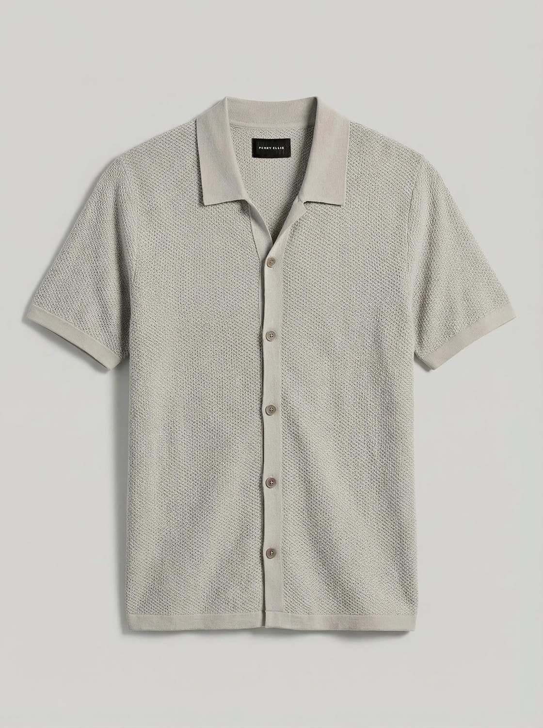 Perry Ellis Men's Short Sleeve Button Down Cotton Polo Sweater in Regular Fit