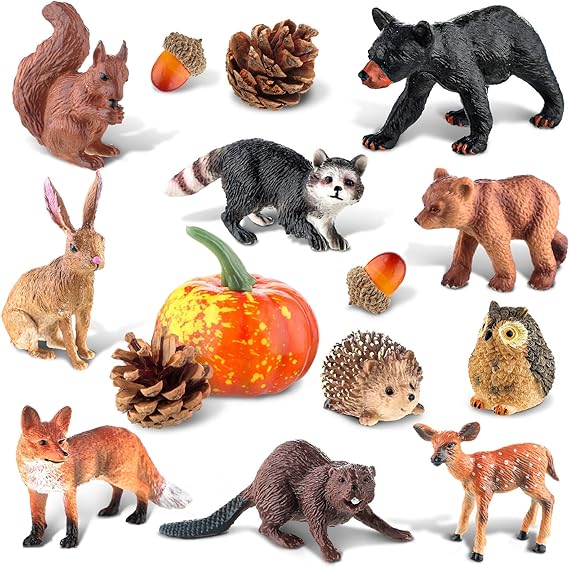 18 Pcs Christmas Forest Animals Figurines Woodland Animals Toys Model