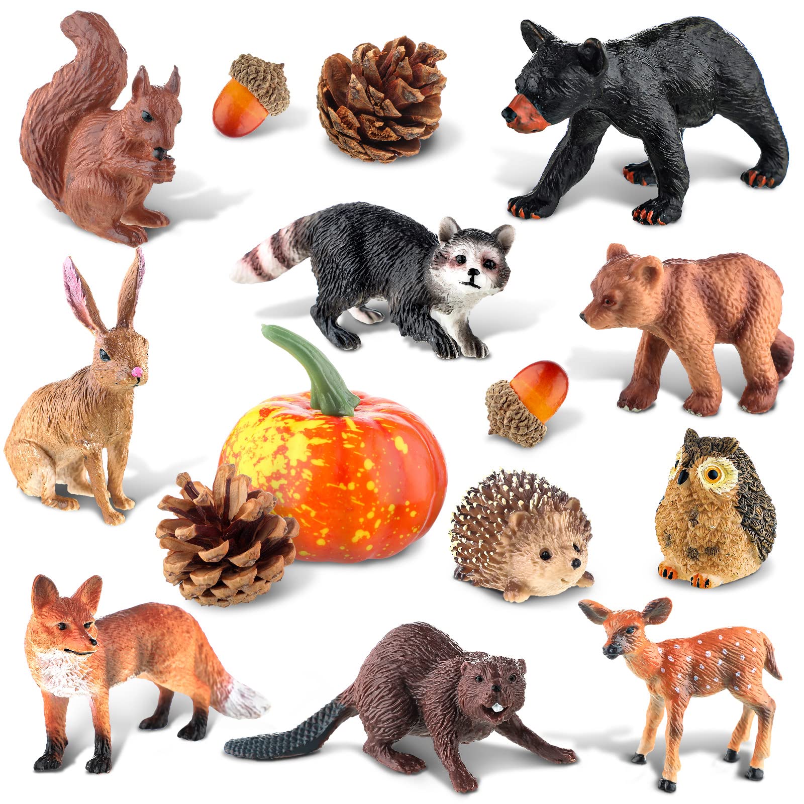 Sumind 18 Pcs Forest Animals Figurines Woodland Assorted Model Trees Kit Miniature Plastic Realistic Wild Cake Topper for Birthday Party Favor(Jungle Animals)
