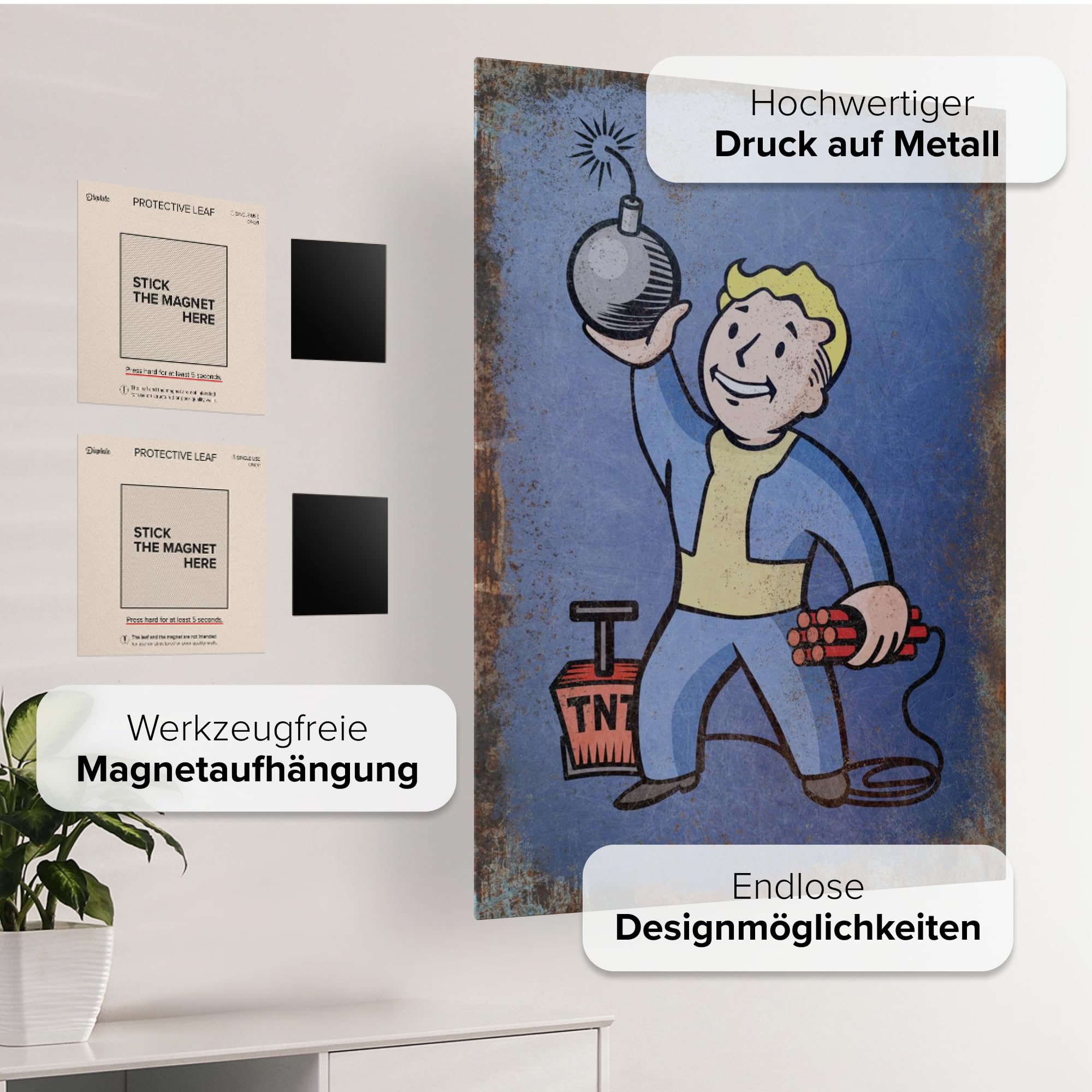 Displate – Poster in metallo – Montaggio magnetico – Fallout – TNT – Dimensione L – 67,5 x 48 cm