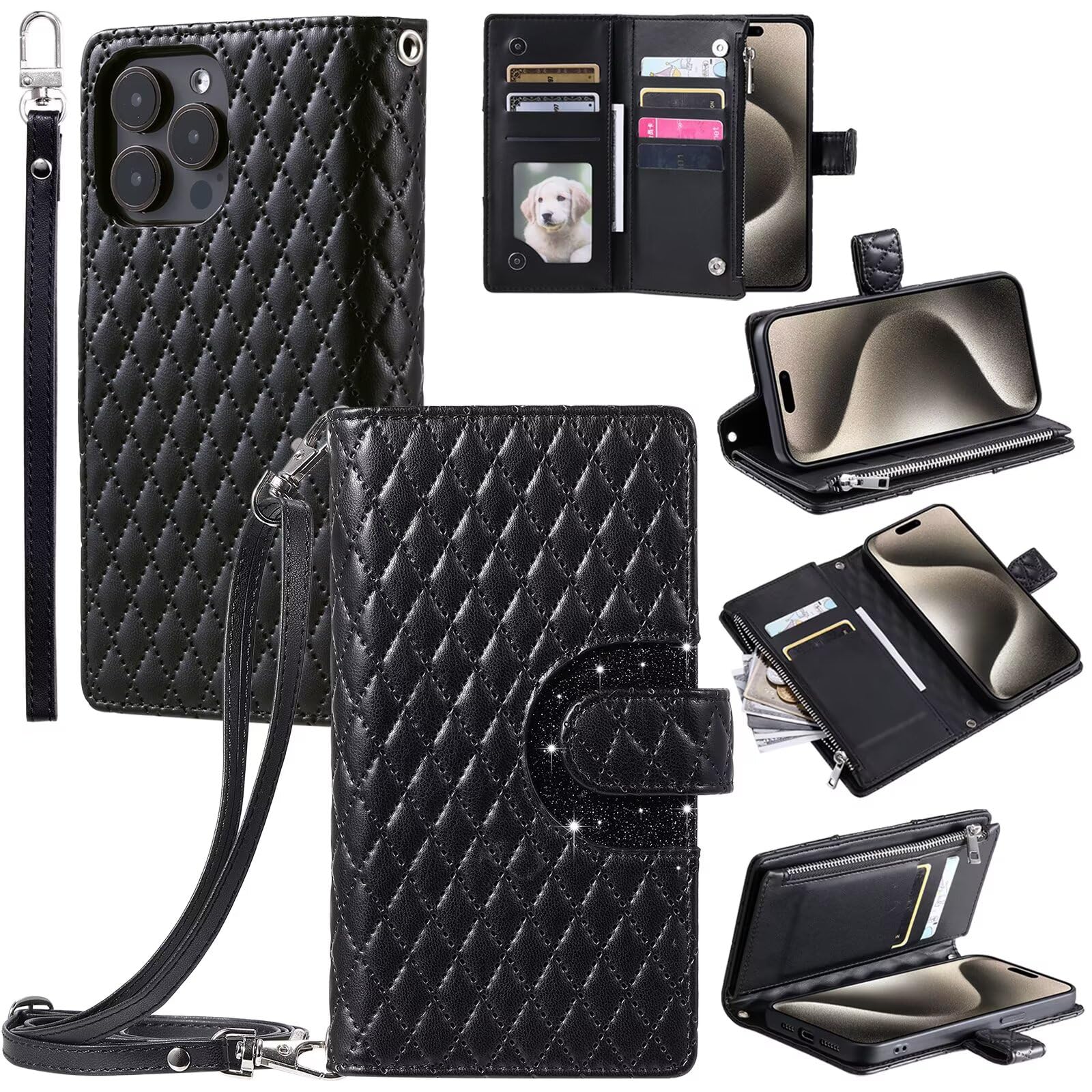 Cover per iPhone 16 Pro, Magnetica protezione Wallet Case,Pelle Flip