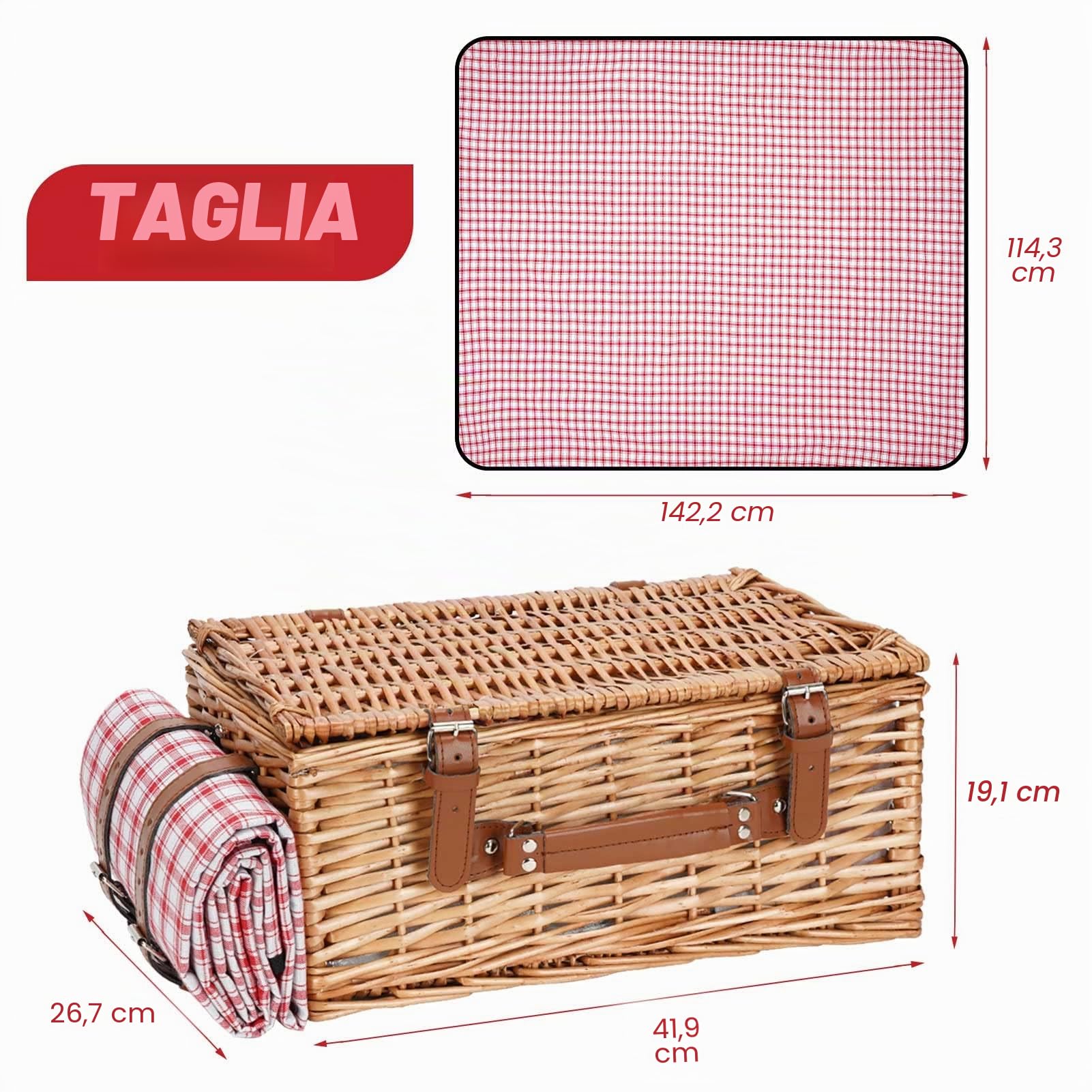 Set di cestino da picnic in vimini per 2 persone con coperta da picnic impermeabile e grande scomparto refrigerante isolato, cestino da picnic in salice con kit di servizio posate per campeggio