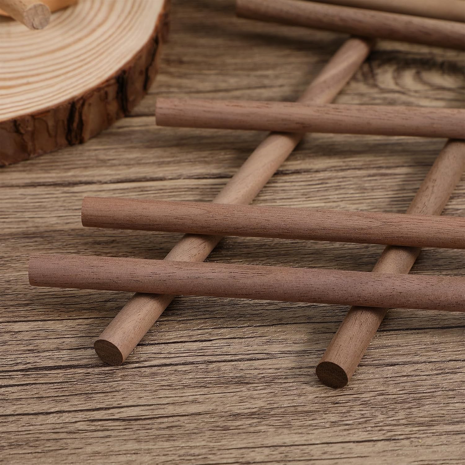 24pcs Black Walnut Wooden Dowels for Crafts, Cuttable
