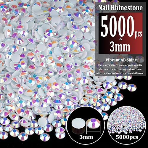 Miniatura 2 de 5000 diamantes de imitación de resina de 0.118 pulgadas a granel, blanco AB con parte trasera plana, diamantes de imitación redondos de gelatina