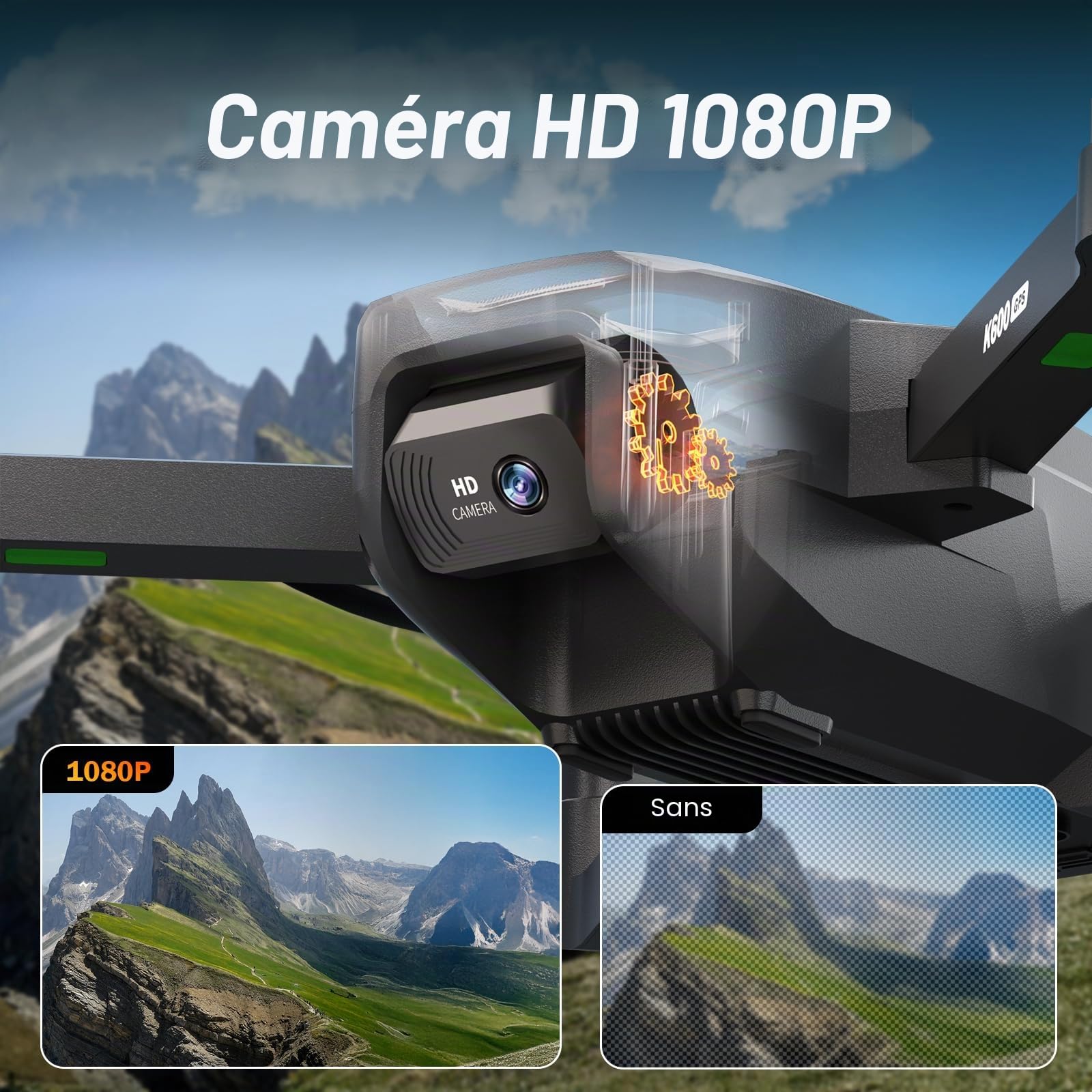 K600GPS Drone avec Caméra 1080P, Écran FPV 4,5", Retour Automatique à la Maison, Follow Me, Quadricoptère Télécommandé Pliable pour Adultes et Enfants Débutants, Autonomie de Vol de 22 Minutes