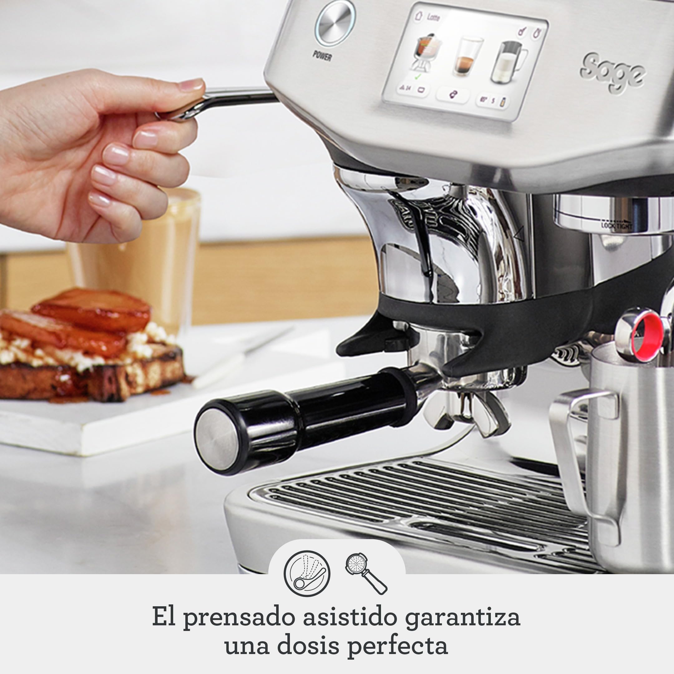 Sage - The Barista Touch Impress - Cafetera Express con Molinillo Integrado y Espumador de Leche Automático - Dosificación Inteligente y Cold Brew para Café en Grano - Trufa Negra