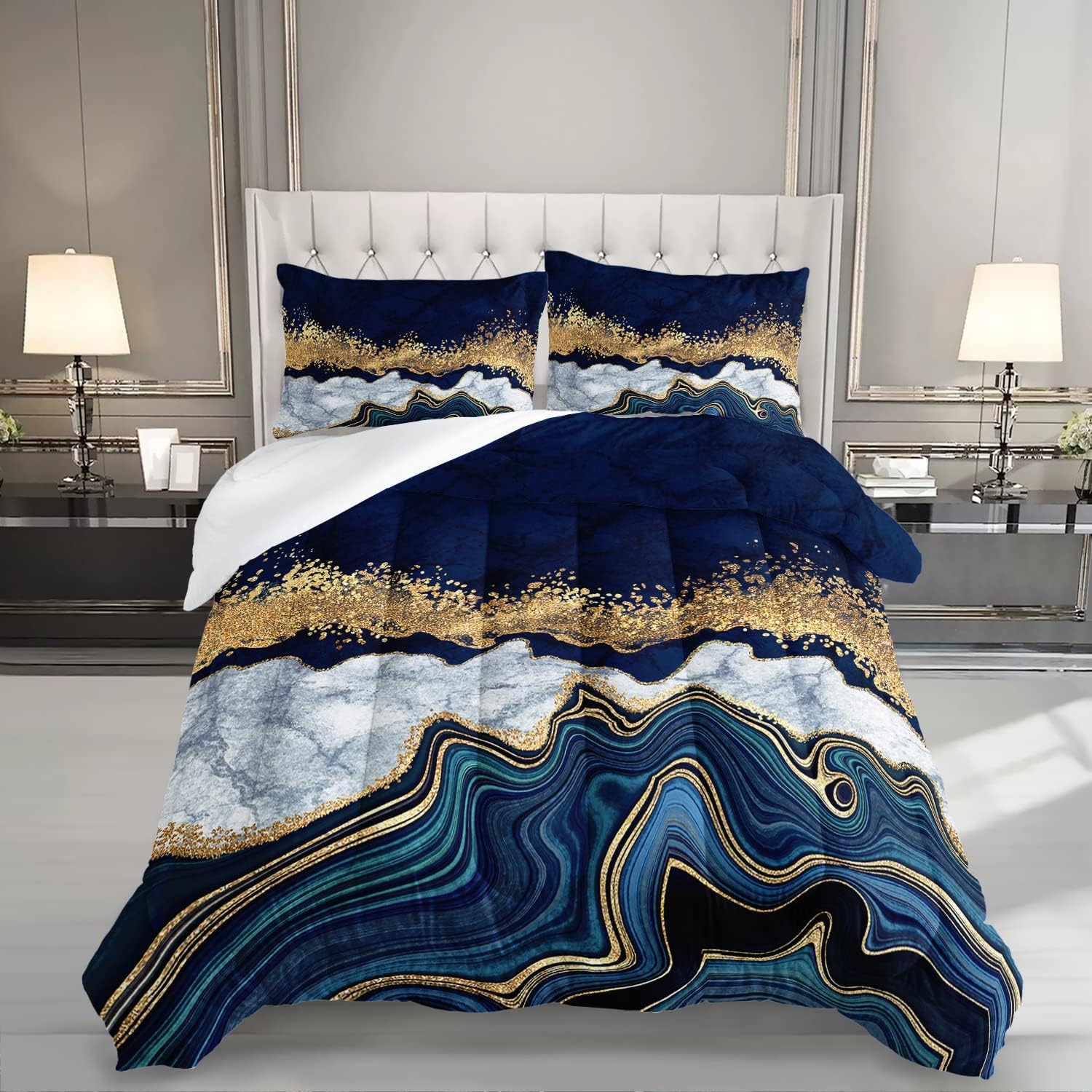 HOSIMA Marble Printed Comforter Sets Twin,Retro Style Watercolor Artwork Design for Bedroom Decor.Bed Comforter for Girls Women with 2 Pillowcases.