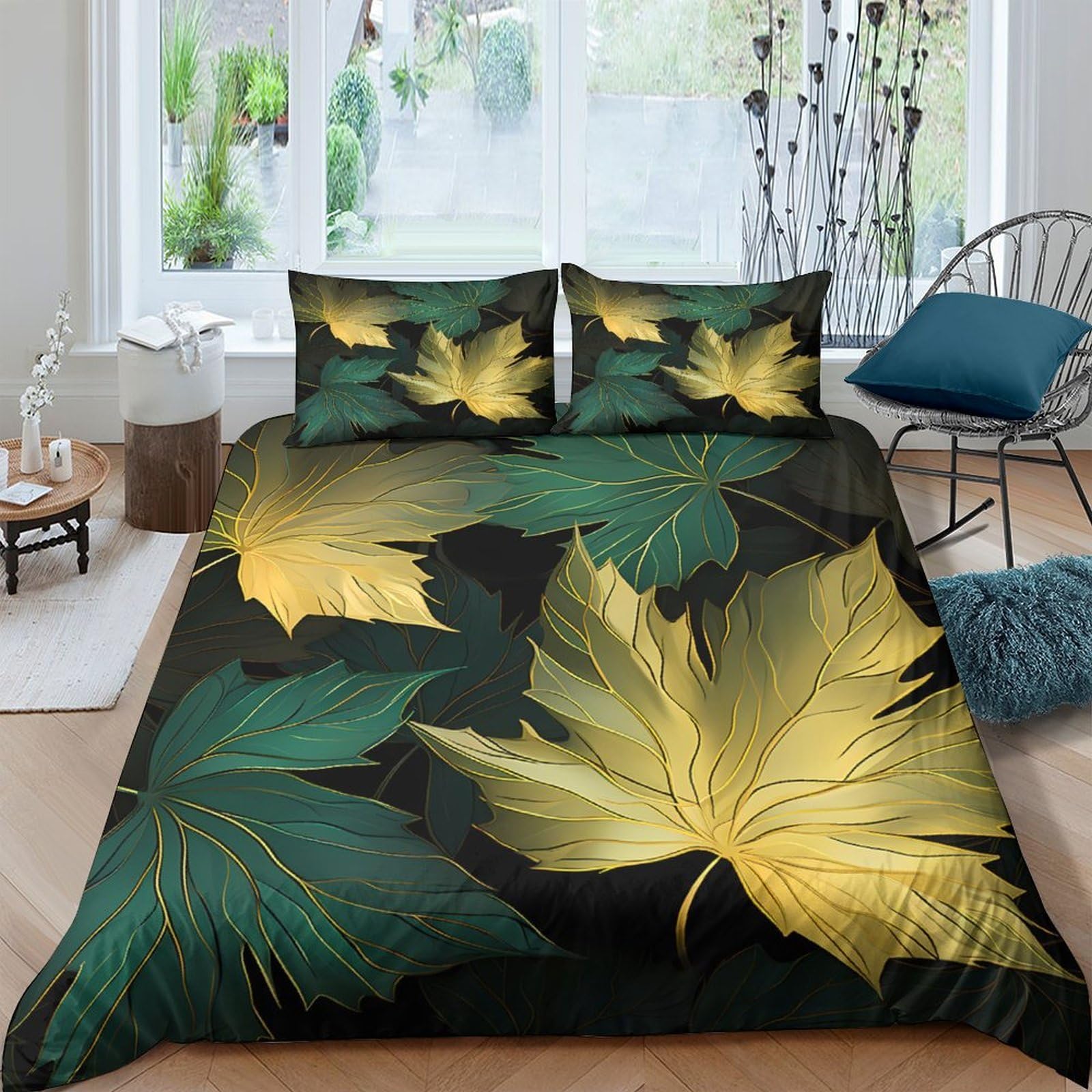 Ctjqhvkz Style-1 3D Printed Maple Leaf Fitted Sheet Microfiber Soft Breathable Autumn Forest Bed Cover For Bedroom Dorm Mattress Decor Single（135X200cm）