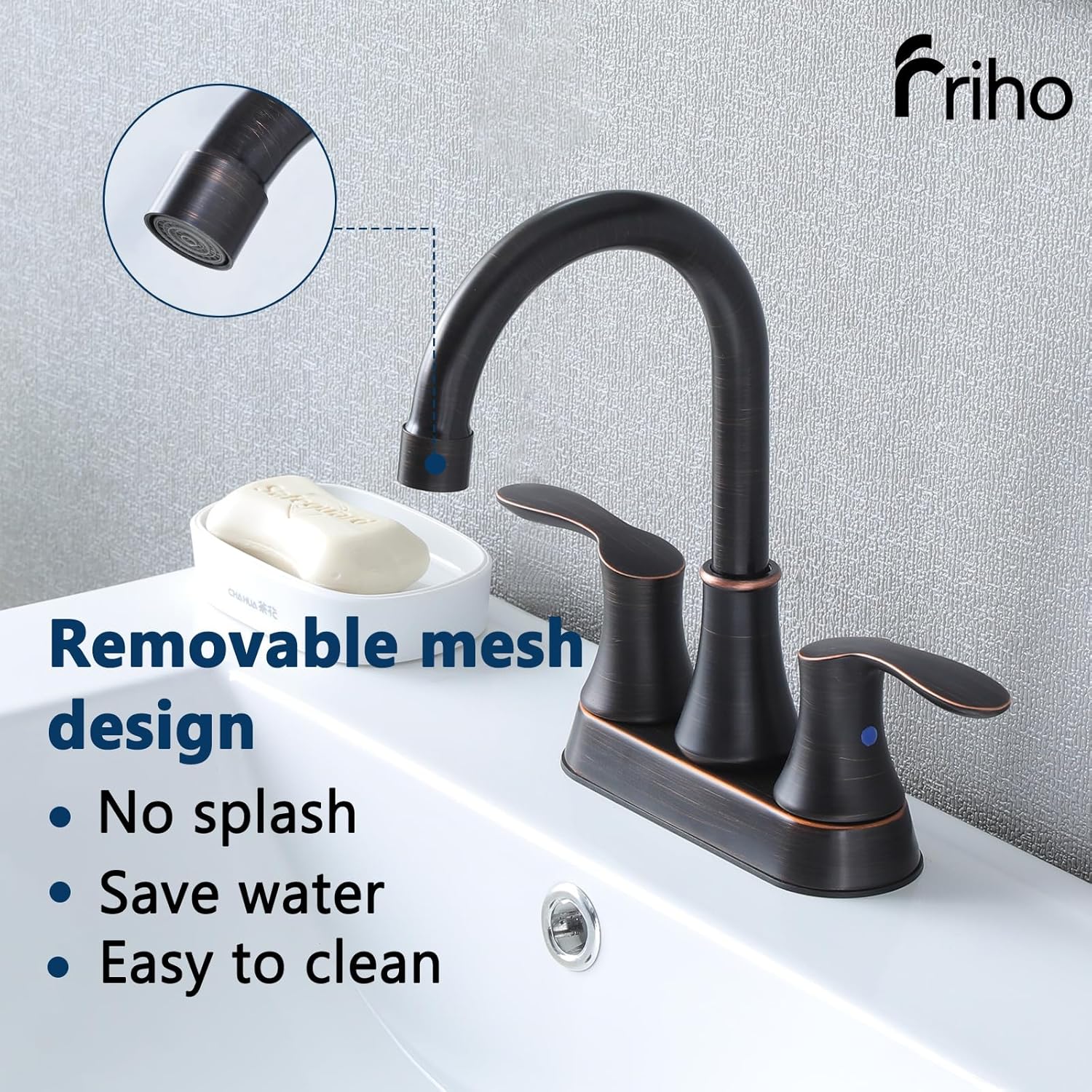 Friho Centerset Lead-Free Modern Commercial 2-Handle Oil Rubbed Bronze Bathroom Faucet, 3 Hole 4 inch RV Bath Vanity Faucets with Drain Stopper and Water Hoses