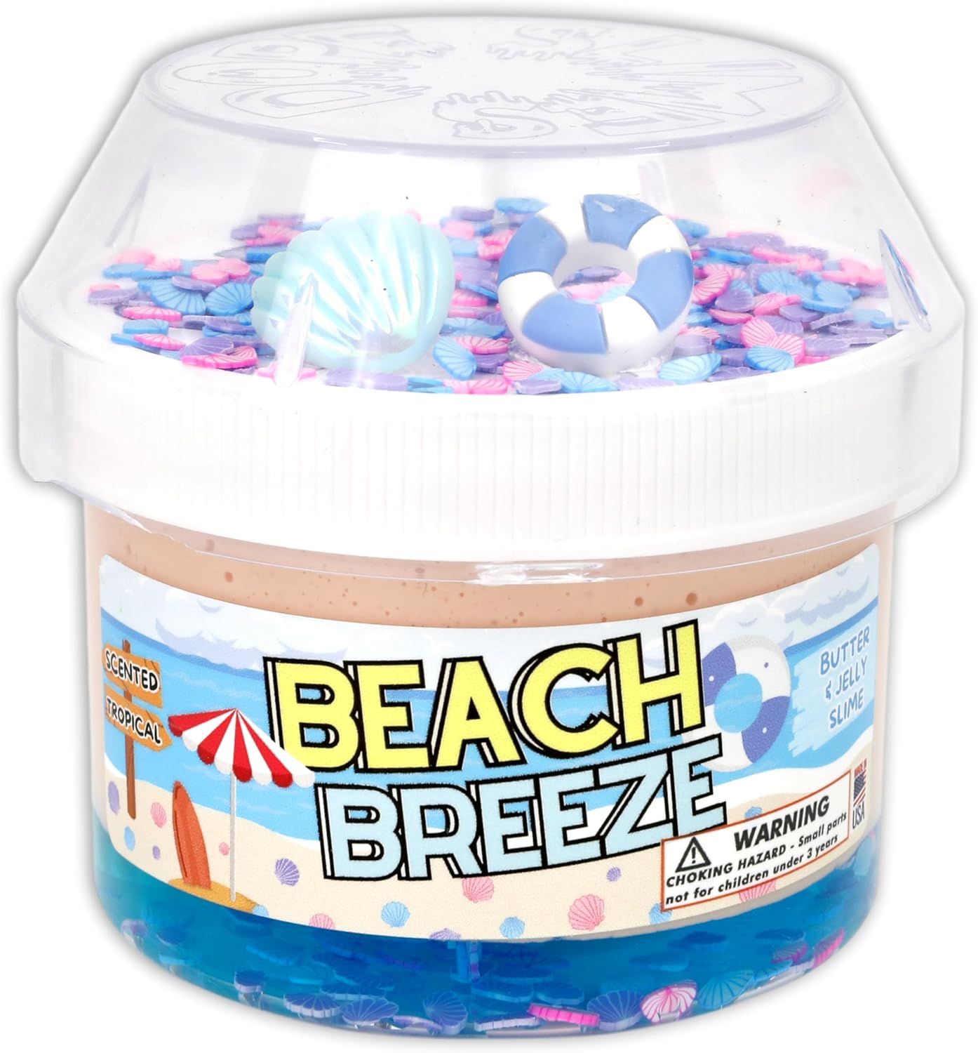 Beach Breeze - Hybrid Clear Butter Textured Slime - Handmade in USA - Dope Slimes - Beige/Blue - 8 fl/oz