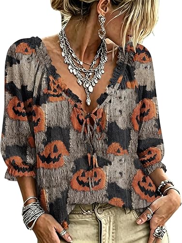 Peasant Tops for Women Polka Dot Lace Up Halloween Vintage B