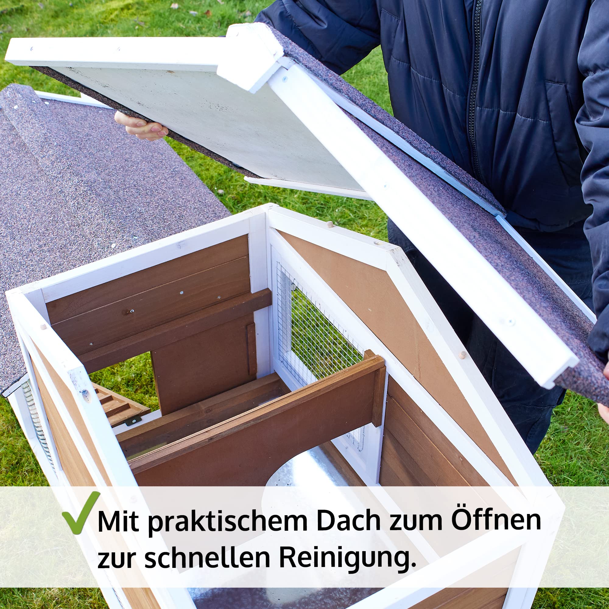 zooprinz Hasenstall mit Kotschublade – Vollholz braun-weiß | Kaninchenstall aus massivem Holz für draußen – Kleintierstall einfach zu reinigen, in natürlicher Farbe gestrichen