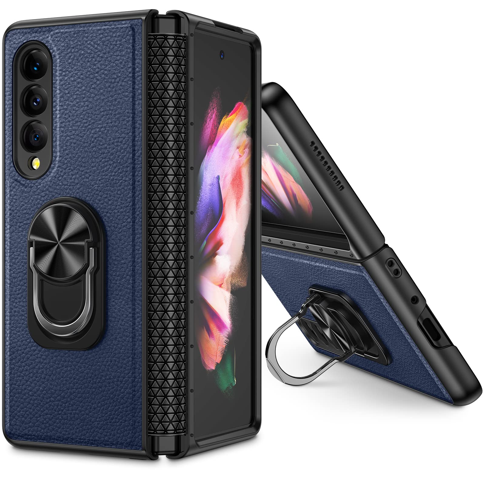 Amazon.com: Maxdara for Galaxy Z Fold 3 Case with Hinge Protection,  Built-in Magnetic Kickstand Ring Stand Shockproof Protection Leather Case  for Samsung Galaxy Z Fold 3 5G-Blue : Cell Phones & Accessories