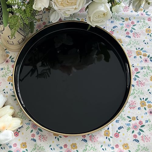 Miniatura 4 de Henilosson Bandeja redonda azul de 13 pulgadas, bandeja azul para servir con asas, bandeja decorativa redonda moderna para mesa auxiliar, bandeja de