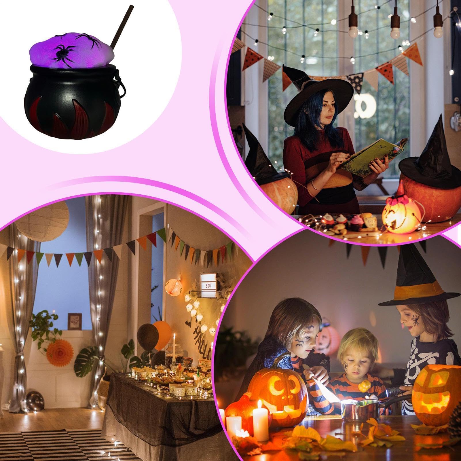 Halloween Witch Cauldron Catena luminosa colorata decorazione da tavolo con