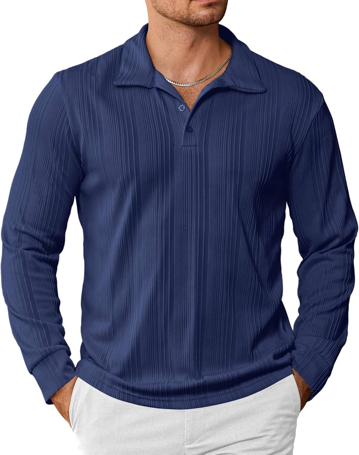 Rela Bota Mens Knit Polo Shirts Long Sleeve Fashion Textured Sweaters Casual Thermal Stretchy Collared Dress Golf Shirt