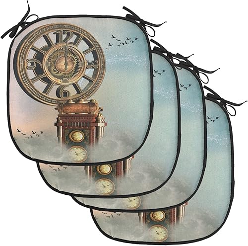 Miniatura 171 de Lunarable Cojín retro para silla, dibujo de chica a la moda en tierra primavera campo margaritas arte, acolchado de asiento para cocina y patio con