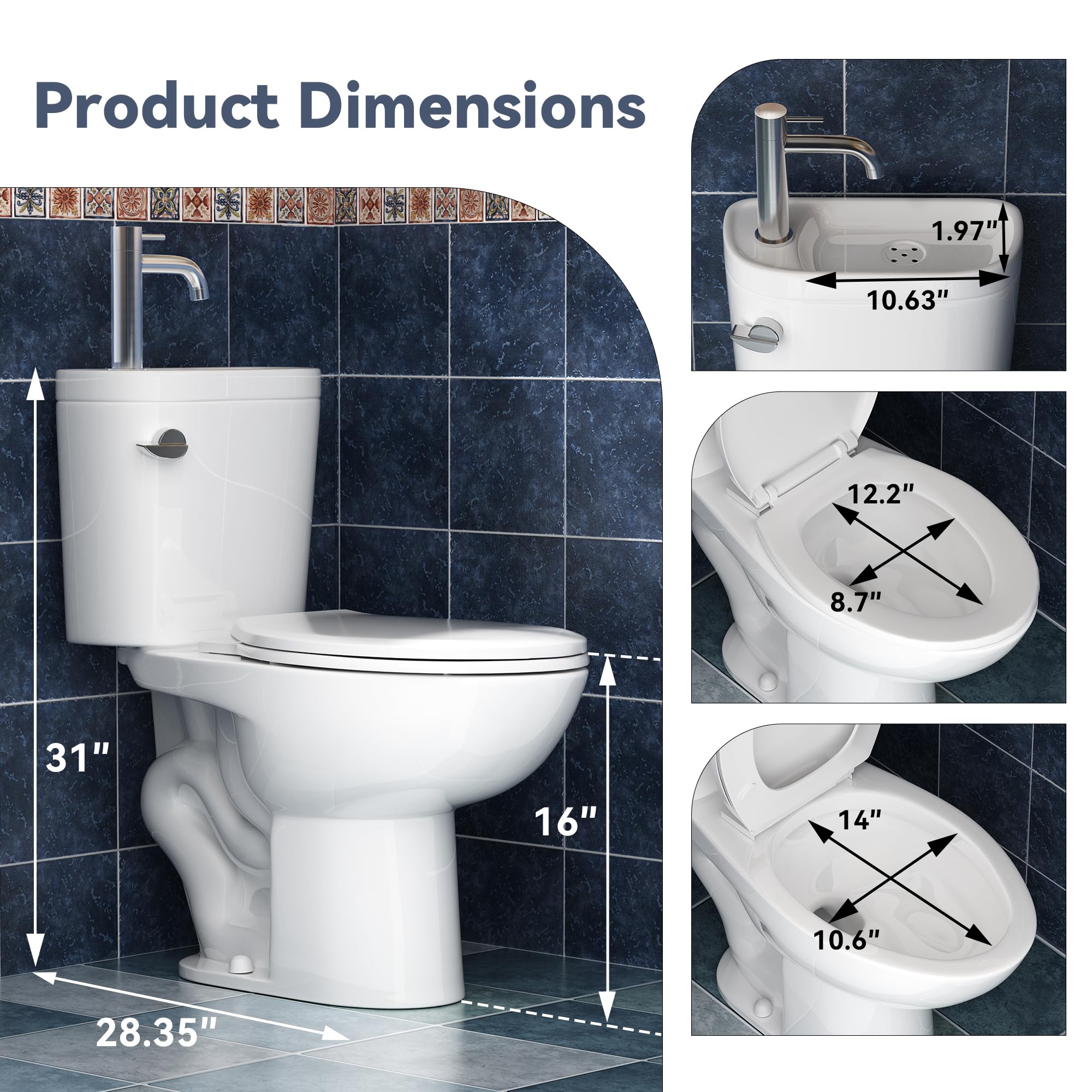 SUPERFLO Elongated Toilet with Sink, Faucet Toilets with Rough in