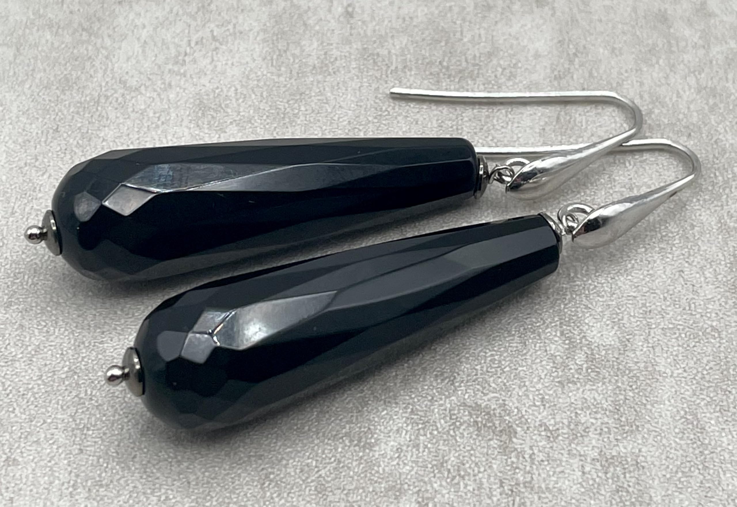 Orecchini con Gocce di Onice Nero Sfaccettato, Pendenti in Argento 925, Made in Italy, Gioielli Pietre Dure, Regalo per Lei