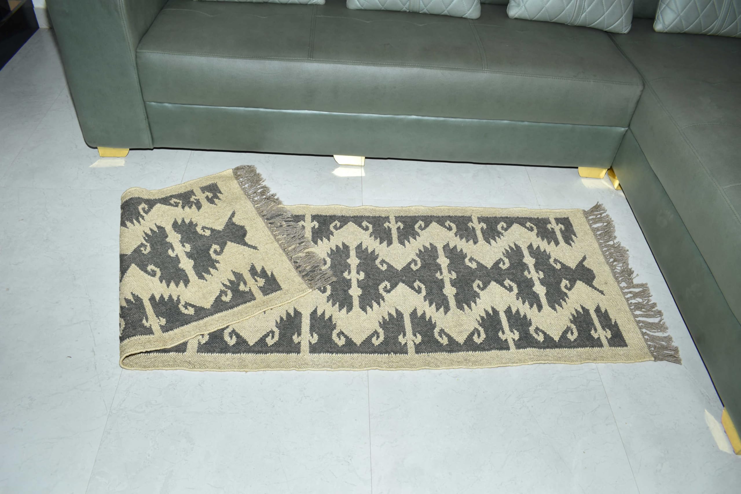 Tappeto in lana e iuta Kilim dall'aspetto rustico, reversibile, per soggiorno, camera da letto, sala da pranzo, tessuto a mano (60 x 240 cm)