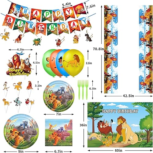 Miniatura 2 de Suministros para fiesta de cumpleaños del Rey León, decoraciones de fiesta de Rey León y juego de vajilla que incluye pancarta de feliz cumpleaños,