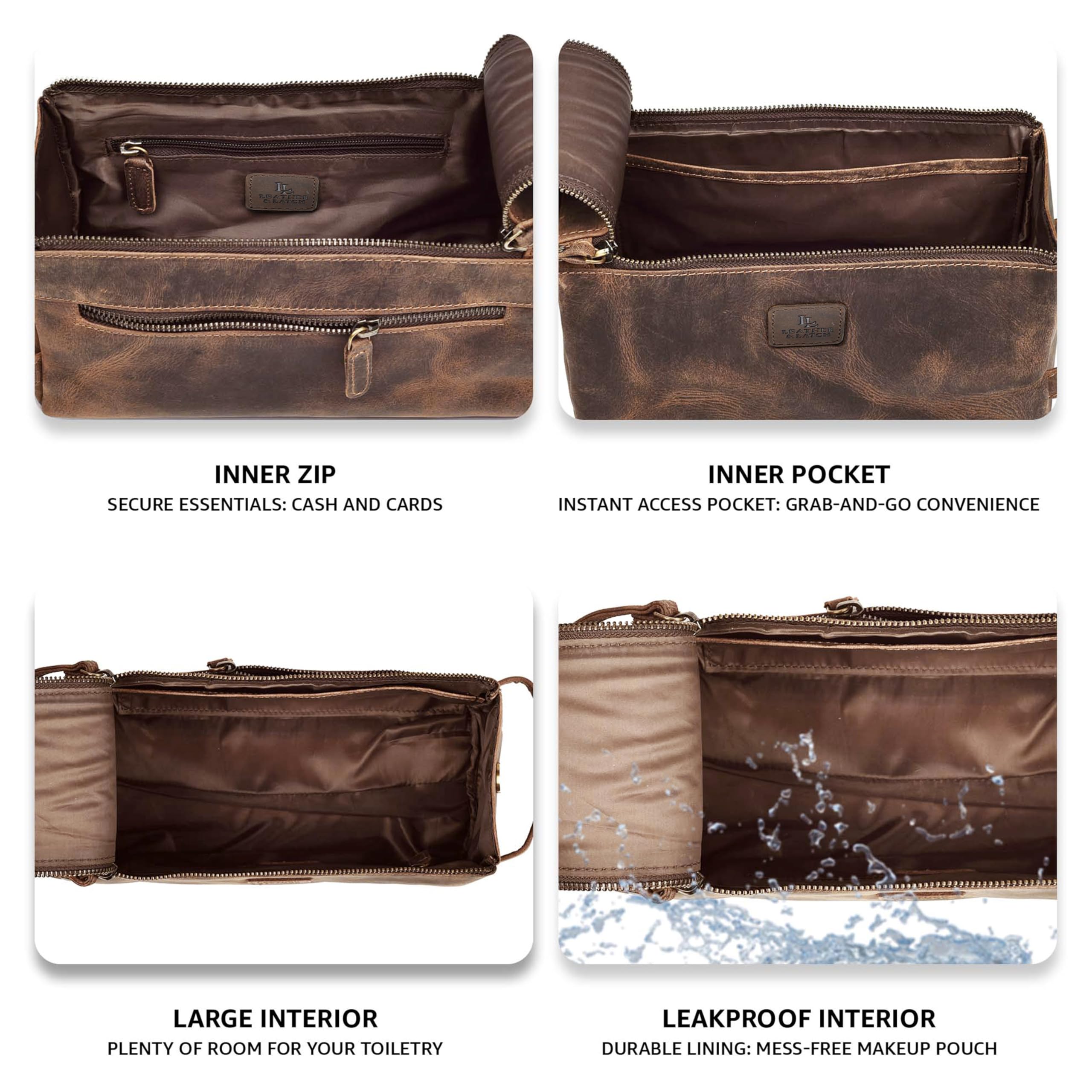 Leather & latch Premium Vintage Leder Unisex Kulturtasche Reise Dopp Kit Rasur & Kosmetik Organizer für Damen und Herren (Walnussbraun)