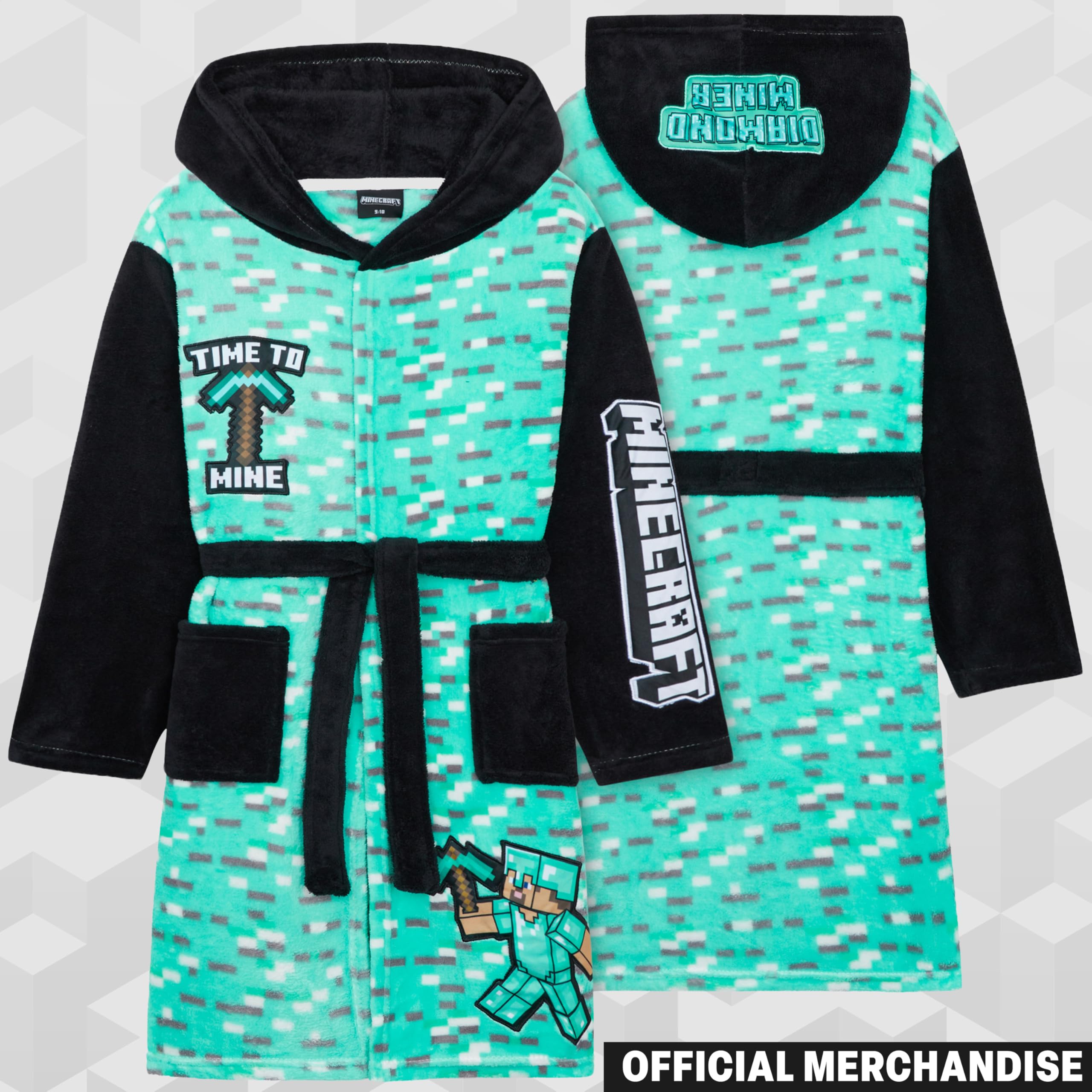 Get Trend Minecraft Robe Enfant et Ado, Robe de Chambre Polaire à Capuche avec Poches Loungewear Hiver, Idée Cadeau Creeper