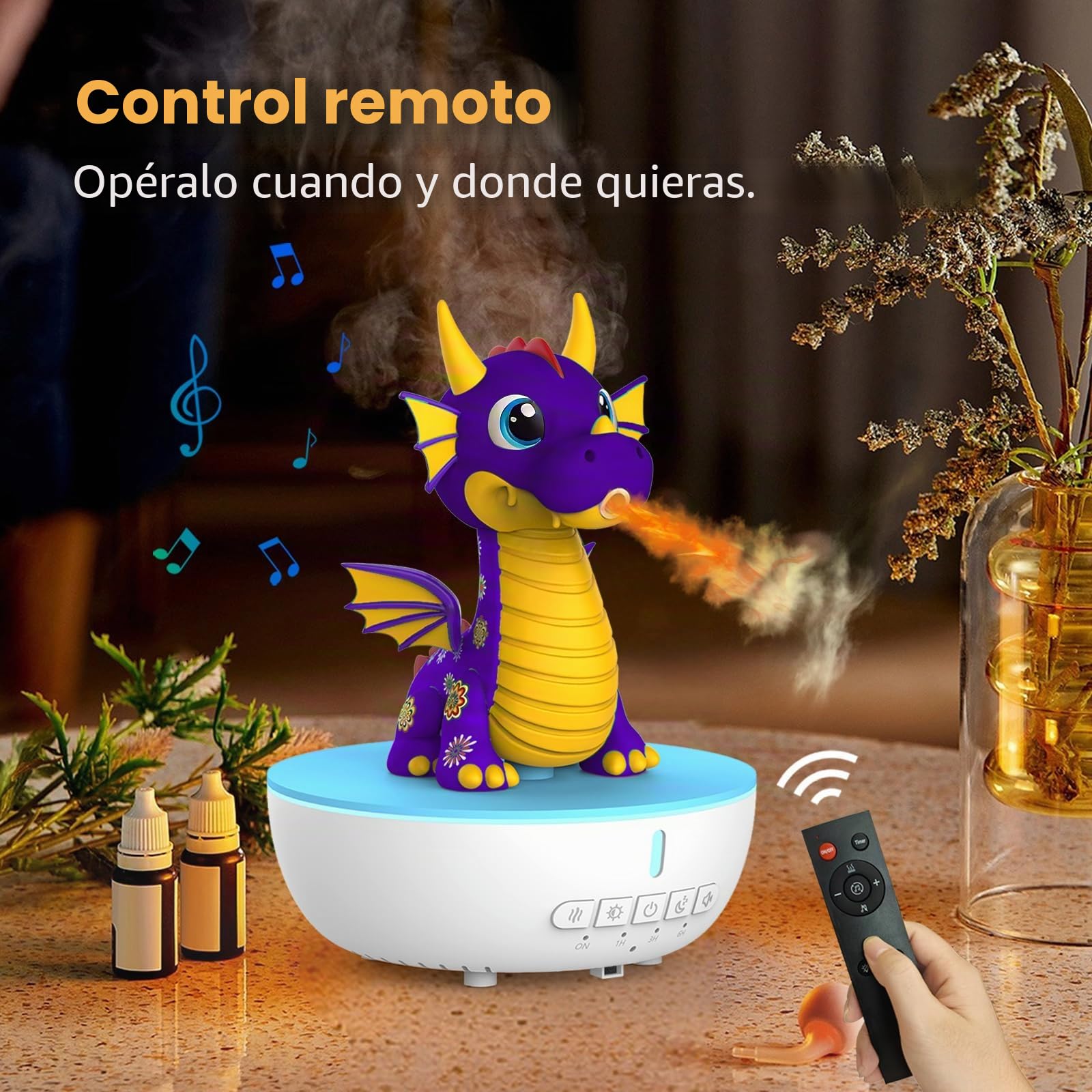 Diffusor de Aromas con Ruido Blanco, Humidificador para Niños de 200 ml con Mando a Distancia y Función de Temporizador 1/3/6 H, Diffusor de Aceites Esenciales para Dormitorio (Morado)